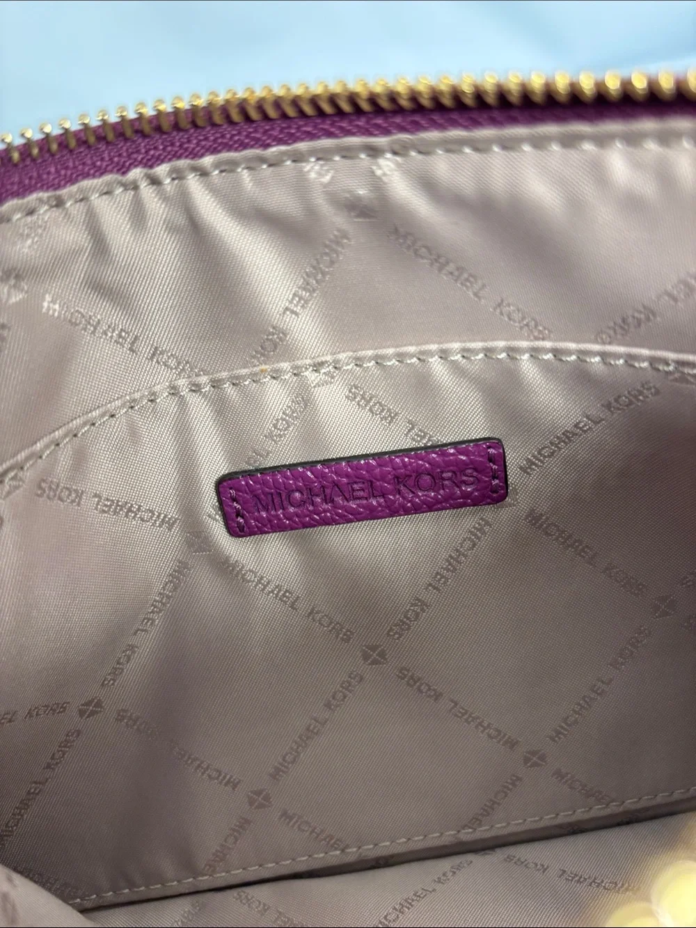 Michael Kors Magenta Pebbled Leather Wristlet Clutch with Gold Hardware